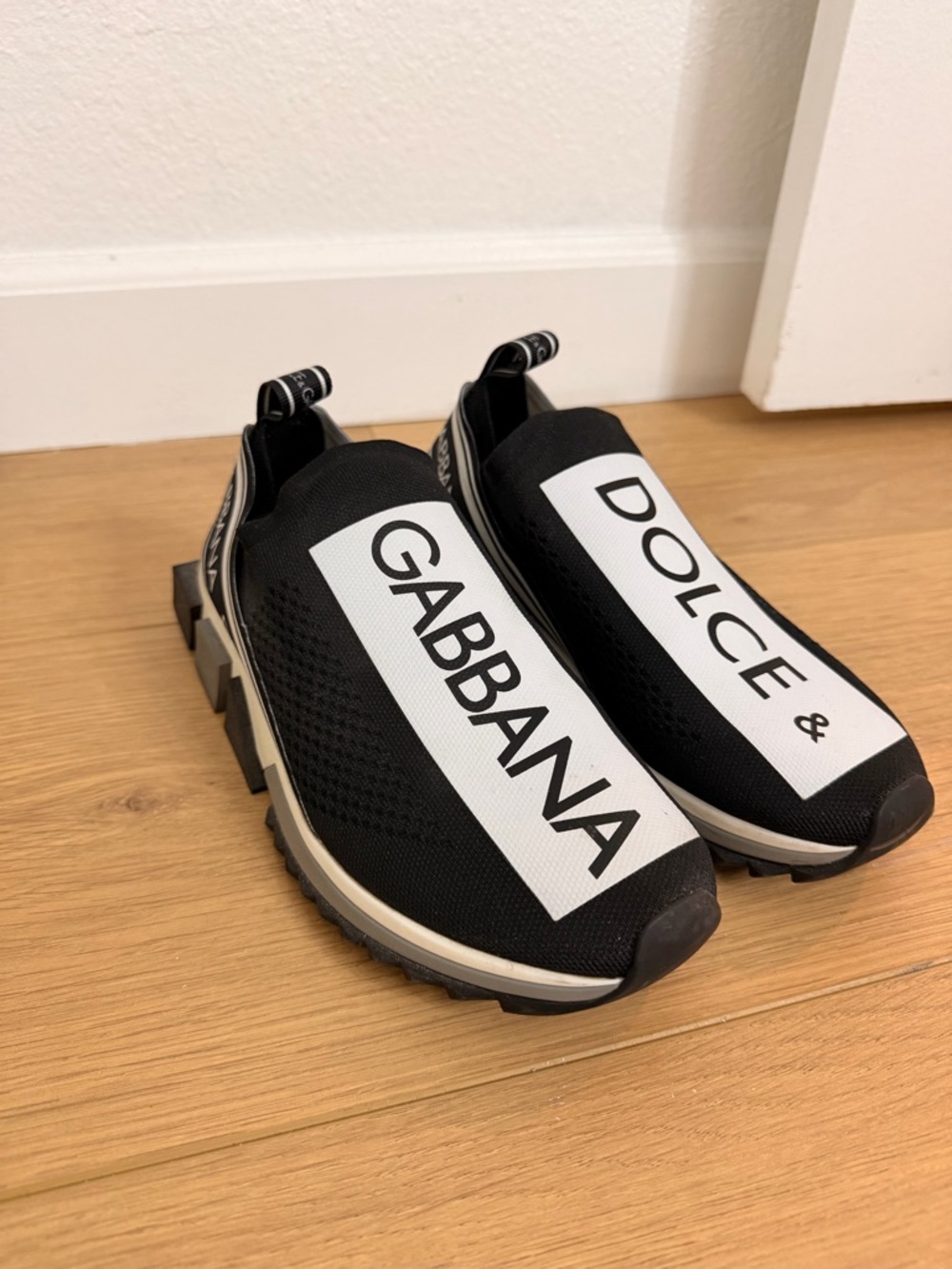 Dolce & Gabbana Sorrento Black and White Logo Slip-On Sneakers